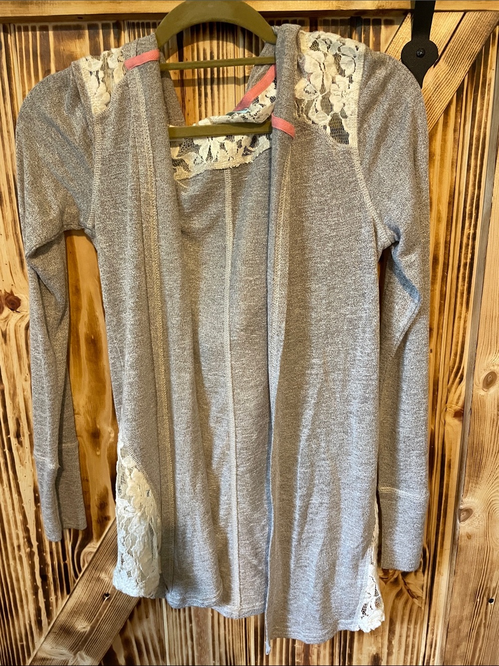 Maurices Heather Gray Cardigan with Cream Lace Back